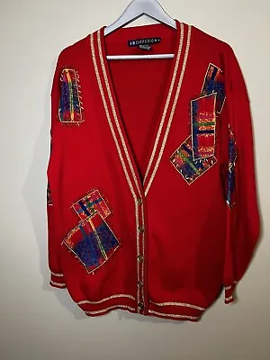 Vintage IB Diffusion 92 Red Varsity Cardigan Sweater New Wave Size S • $23