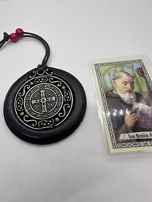 Medalla De San Benito St Saint Benedict  Madera  Y Metal Para Colgar “ Card • $12.99