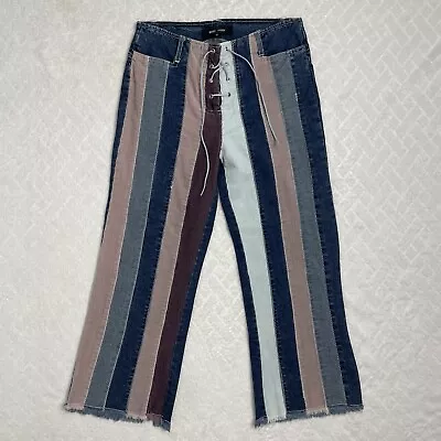 Miss Posh Jeans 10 W26 Cropped Lace Up Striped Cord Blue Denim 90s Vintage Y2K • £20