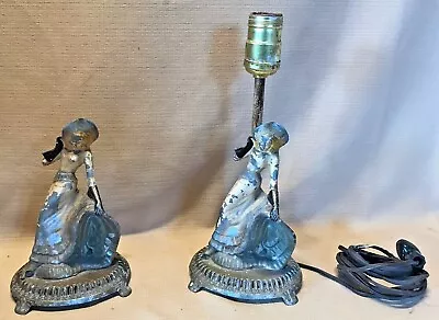 Pair 2 Vintage Leviton 250W 1950s Woman In Gown 10.5  Brass Table Lamps  • $42.95