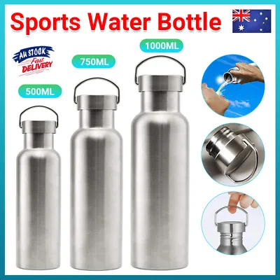 $14.78 • Buy 500/750/1000ml Stainless Steel Water Bottle Motivational Sports Drink Cup Flask
