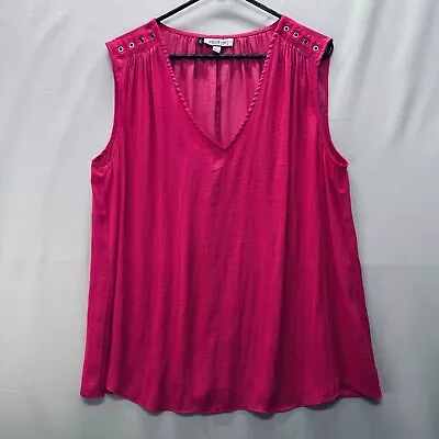 Jennifer Lopez Top Womens 1X Sleeveless Hot Pink Flowy W Metallic Accents • $16.99