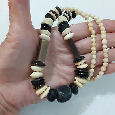 Vintage Natural Buffalo Horn Bone Beaded Necklace 5-15mm 20 In • $23.06