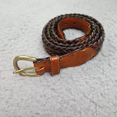 Vintage Canterbury Brown Braided Leather Belt Adjustable Brass Buckle Size 36 • $22.07