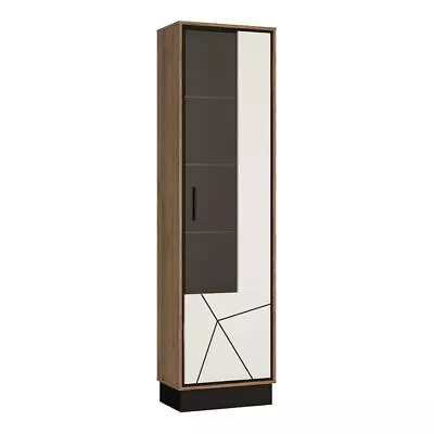 Brolo Tall Glazed Display Cabinet (RH) White Black And Dark Wood • £456