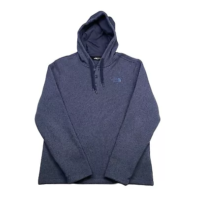 The North Face Men's Hoodie Medium Heather Blue Button Collar Fleece Sweatshirt • $12.99