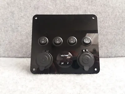 Stylish Black Switch Panel USB 12V/240V Control Voltage Gauge Camper Motorhome • $66.94