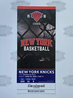 2016 Brooklyn Nets At New York Knicks Ticket 4/1/16 • $7.50