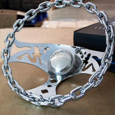 11  Chrome Chain Steering Wheel With Lady Cutouts And Horn For Chevy Cars/Trucks • $137.65