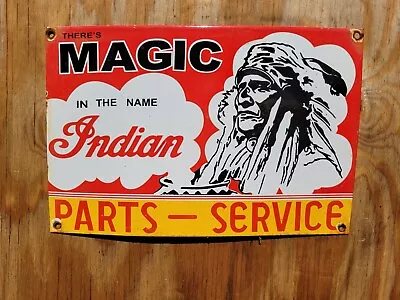Vintage Indian Motorcycle Porcelain Sign Dealer Service Sales Biker Parts 17x11  • $212.89