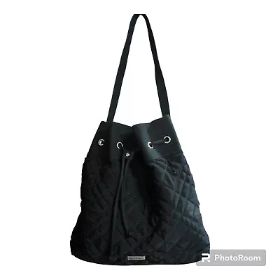 Vera Bradley Large Black Drawstring Quilted Tote Shoulder Bag W Tags *read • $24.99