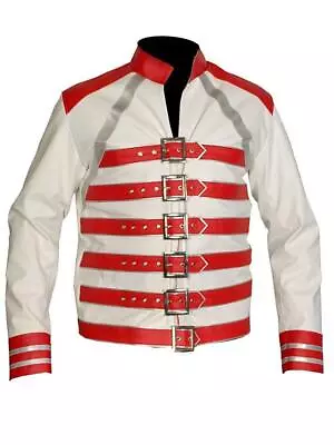 $41.89 • Buy Freddie Mercury White And Red Men's Concert Leather Jacket