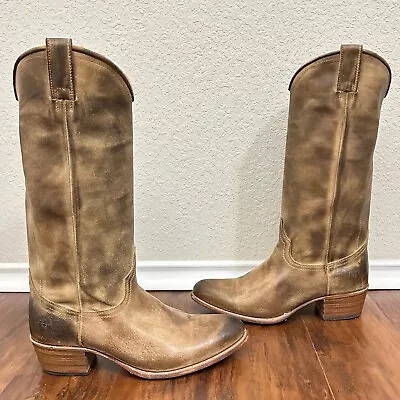 FRYE 2-Tone Distressed Tan Brown Leather Western Style Riding Boots #77736 Sz 8M • $200