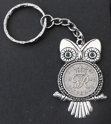 £1.95 • Buy 1949 73rd Birthday Lucky Sixpence Owl Charm Keyring Wedding Anniversary Present