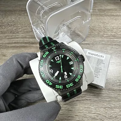 NEW✅ Swatch Scuba DEEP TURTLE Black And Green Nylon Diving Watch SUUM400 $100 • $89.99