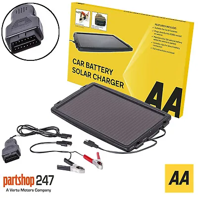 AA 12V Solar Powered Panel Car Caravan Battery EOBD Trickle Charger Maintainer • £26.76