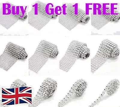 £0.99 • Buy Buy 1 Get 1 FREE - SILVER Diamonte Diamond Effect Wedding Cake Ribbon Trim Mesh 