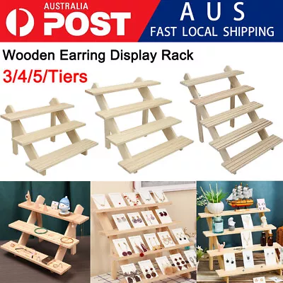 3/4/5 Tiers Wooden Earring Display Rack Jewelry Rings Shelf Watch Stand Holder  • $15.58