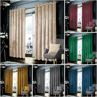 £3.59 • Buy Blackout Crushed Velvet Curtains Eyelet Ring Top Ready Made Lined Pair Curtains