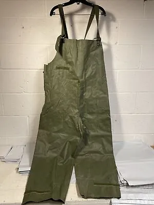 1980 US Army Wet Weather Foul Overalls Pants OD OG Rubberized Rain Gear Military • $18.99
