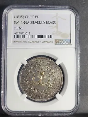 Chile 1835 Silvered Pattern (patron Trial NGC Ms61 Gold 8 Escudos  VERY RARE • $3999.99