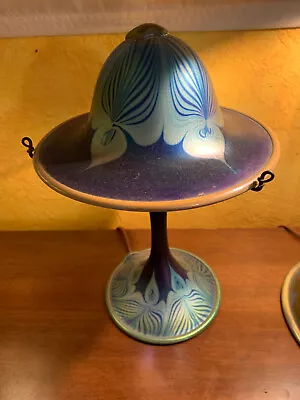 Vintage Carl Radke  Blue Opalescent   Peacock Art Glass Table Lamp  • $500