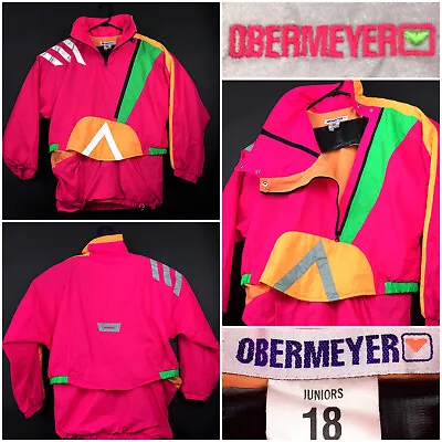 Vtg Obermeyer Youth/Girls Junior 18 (46in Bust) Neon Pink Windbreaker Ski Jacket • $87.61