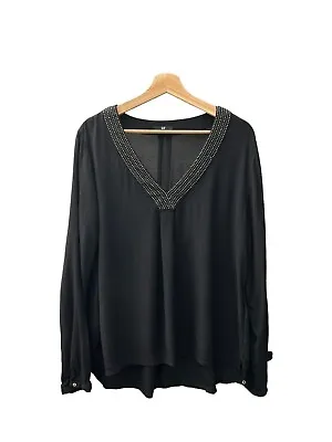 H&M V Neck Black Long Sleeve Shirt Women's Size 16 • $15