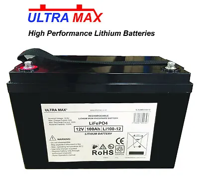 Ultramax Li100-12c 12v 100a Lithium Iron Phosphate Battery For Miners Lamp • £431.09