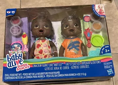 Baby Alive Snackin Twins Luke & Lily African American 2 Doll Set NEW Sealed Box • $199.95