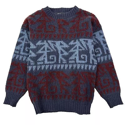 Tribal Blue Wool Pullover Sweater XS Men Nordic Knit Mohair Made In Iceland • $34.99