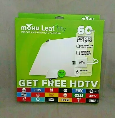 Mohu - Leaf Fifty Amplified Indoor HDTV Antenna 60 Mile Range MH-110584 • $33.99