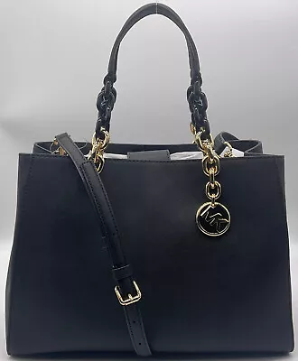 Michael Kors Cynthia Medium Satchel Black Leather ~ 30S3TCYS2L • $59.99