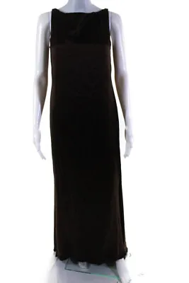 Naeem Khan Womens Zip Up Crystal Pearl Back Scoop Neck Satin Gown Brown Size 4 • $225.61