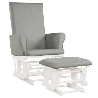 £179.99 • Buy Nursing Glider Footstool Reclining Maternity Chair Wooden Rocking Furniture Grey