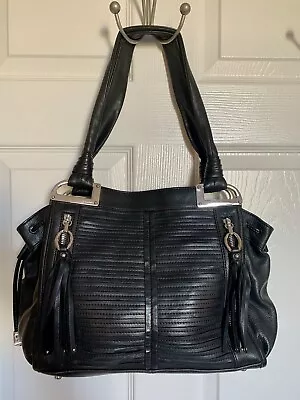 B Makowsky Black Leather Double Strap Tote Purse Bag • $40