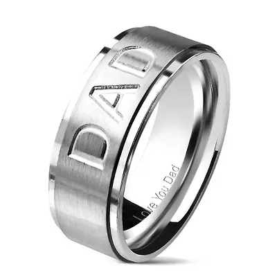 Mens DAD Ring Stainless Steel Ring Silver 8mm Width Gift Christmas Fathers Day • £3.85