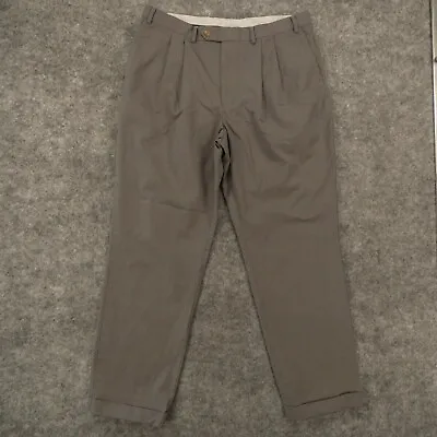 Ralph Lauren Pants Mens 36x32 Pleated Front Dress Gray Checked Tapered Cuffed • $10.76