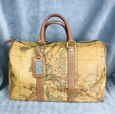 Authentic Alviero Martini Classe World Map Brown Large Boston Bag SIZE 40 • $299.99