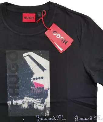 HUGO BOSS LOGO-ARTWORK Cotton Crew Neck Cotton Jersey T-Shirt Black S /Small NEW • $29.95