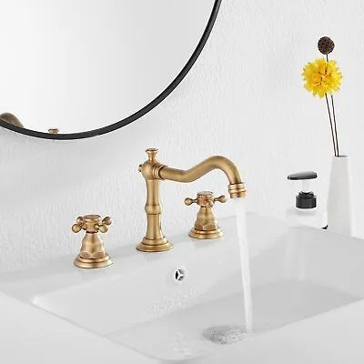 8 Widespread Bathroom Sink Faucet Antique Brass 3 Holes Vanity Basin Mixer Taps • $37.39