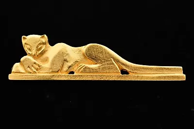 $15.96 • Buy Slam Vintage Cat Pin Brooch Laying Brushed Gold Matte Signed 1980s BinAL