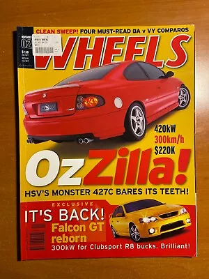 Wheels Magazine - November 2002 - Holden HSV 427 Monaro • $14.90