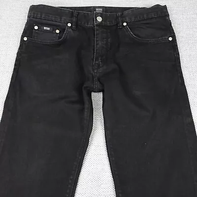 HUGO BOSS Maine Jeans Men's Regular Straight Leg Stretch Black Denim Zip W34 L32 • $49.71