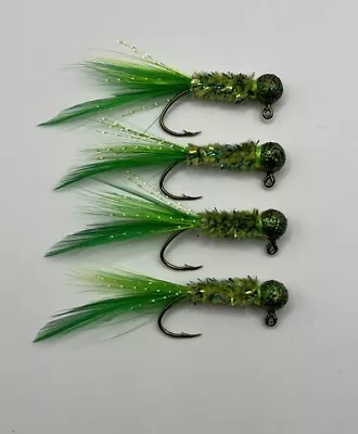 Hand Tied Feather Tail Crappie Jigs Firetiger And Chartreuse  1/16th Ounce New • $6.50