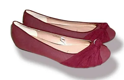 Mantaray Flats Shoes Uk 6 Burgundy Purple Twist Bow Front Bnwot • £13