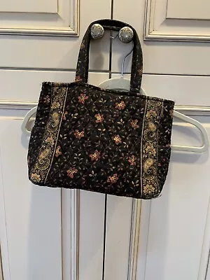 VERA BRADLEY Black Walnut Zip Close Purse Black Brown Gold 2 HANDLES • $8