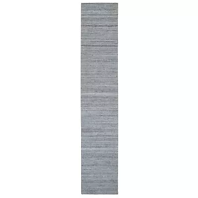 2'7 X14' Gray Wool Hand Loomed Modern Striae Design Runner Oriental Rug R65557 • $382.50