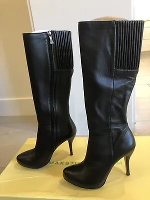 Max Studio Zemo Black Zip Up Women's Fine Leather Boots Size 5.5 • $75