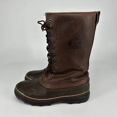 Sorel Boots Mens 9 Maverick Duck Vintage Brown Leather Rubber Canada Insulated • $69.95